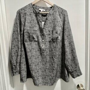 (7) - Notations Herringbone Print Stretch Office Casual Minimalist Top Blouse 2X